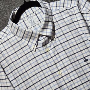 BROOKS BROTHERS NON-IRON XL Stretch  BUTTON Dress‎ SHIRT Twill Plaid OXFORD